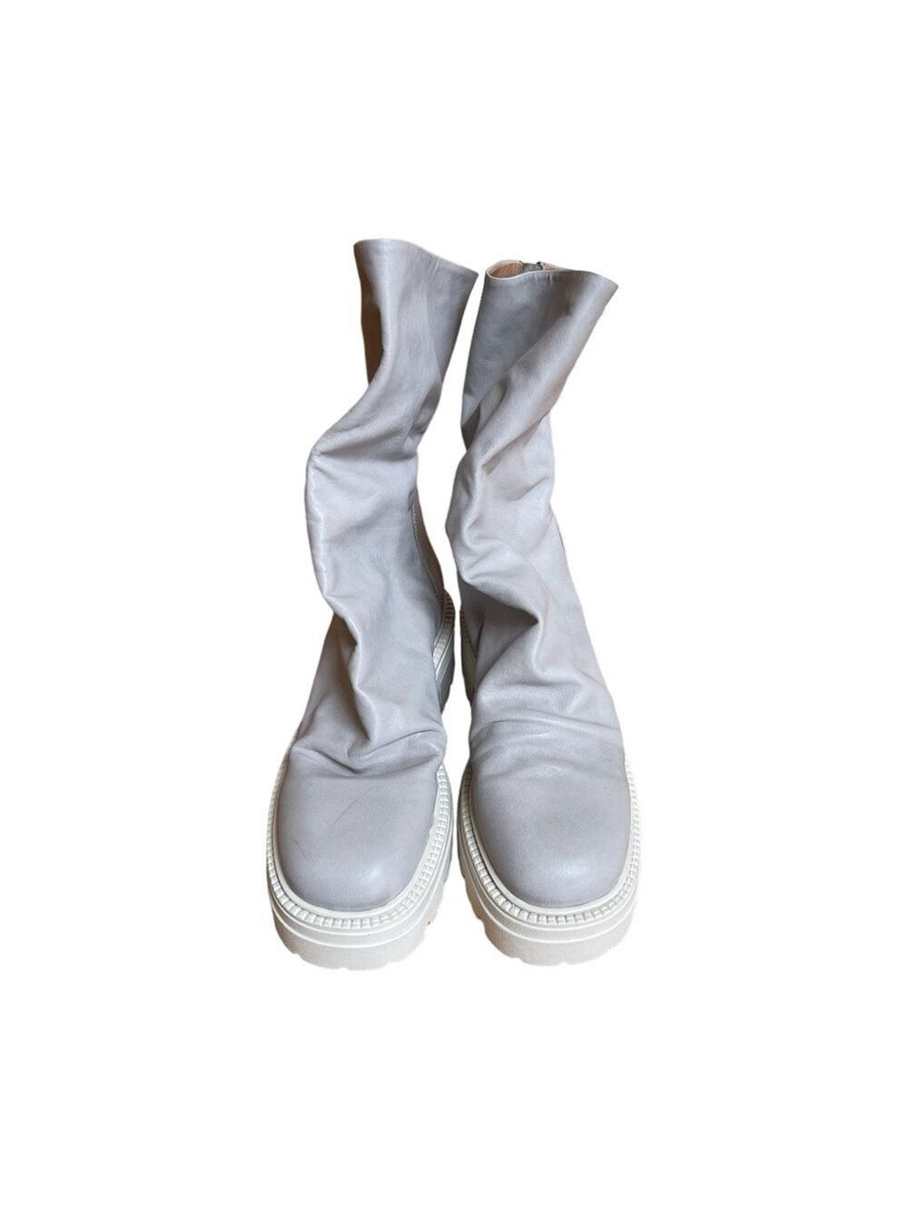 Free People Emma Ruche leather Boots grey white chunky sole Sz 39.5 - Picture 4 of 12